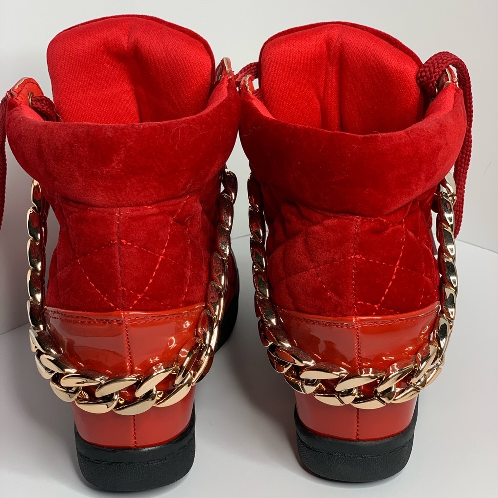 Monchino Platform tennis shoes Red Velvet Urban boots Rubber Heals - Picture 5 of 9